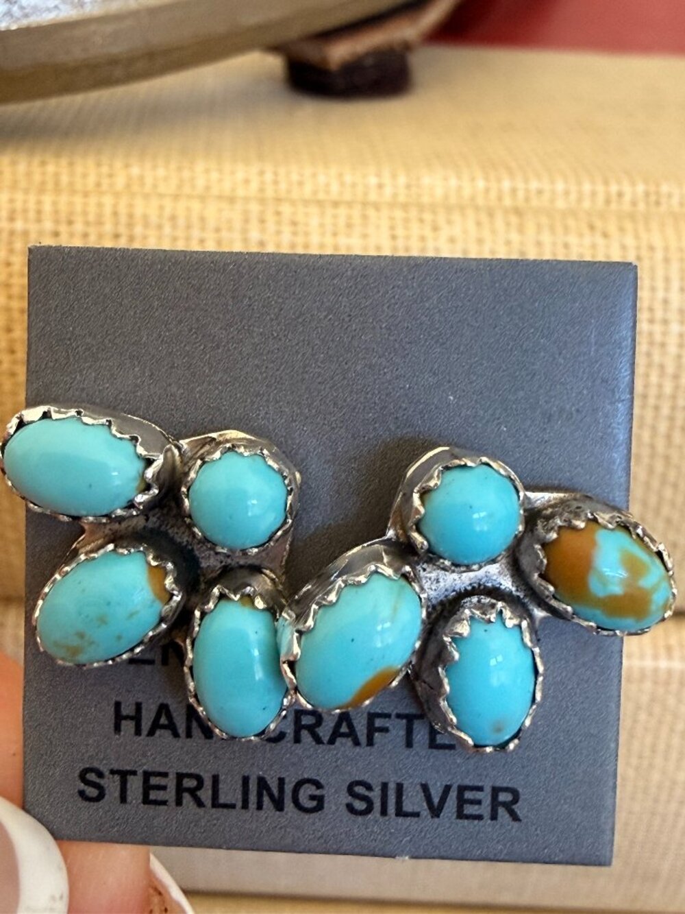 Navajo Made Kingman Turquoise Cluster Earrings by Maxine Ramirez
